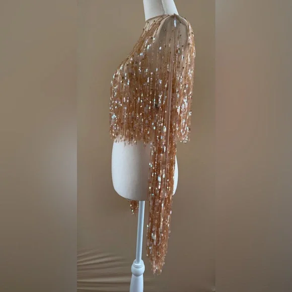 Elegant Gold Sequin Crop Top - Picture 7 of 13